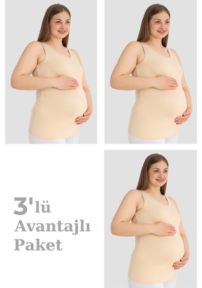 Arma Yıldız Hamile Atlet Kalın Askılı Pamuklu Likralı Esnek Ten 3'lü Paket