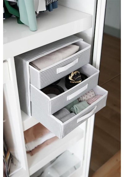Katlanabilir Üç Çekmeceli Dolap Çamaşır Organizeri Takı Kutusu Gardrob Kumaş Düzenleyici 32x32x32cm Çok Renkli