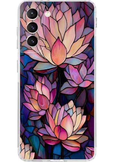 Printify Samsung Galaxy S21 Fe İle Uyumlu Vitray Sessiz Lotus Tasarımlı Şeffaf Silikon Kılıf Şeffaf