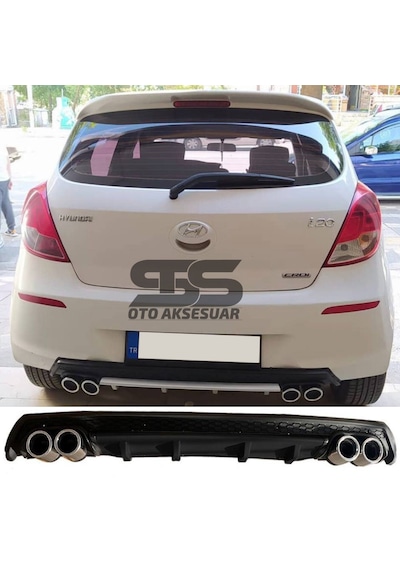 Hyundai İ20 Difüzör Arka Tampon Eki 4 Egzoz Çıkışlı Siyah Lüx Tip