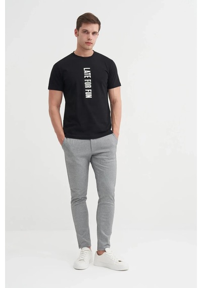 Cazador Slim Fit Bisiklet Yaka Pamuklu Baskılı Tişört Siyah