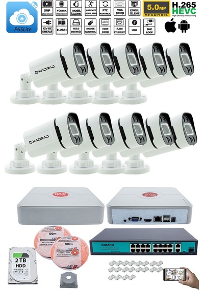 10 Kameralı Güvenlik Ip Kamera Seti - 4mp Dış Mekan Kdj-10s-4w-p-ıp-v0