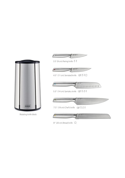 Joseph Joseph Elevate - Çelik Bıçak Atlıkarınca 5 Parçalı Set, Döner Paslanmaz Çelik Bıçak Bloğu, Ja Sku: Smg8690010559586 -