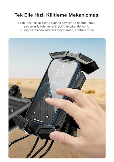 Ultra Güvenli 360 Dönebilen Motosiklet Ve Bisiklet Telefon Tutucu Siyah