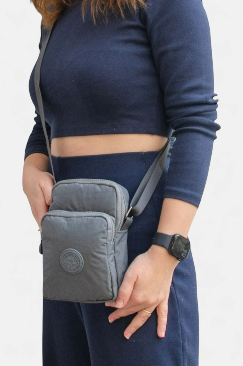 Lederax Krinkıl Kumaş Mini Omuz Çantası Çapraz Çanta Ld614 Gri