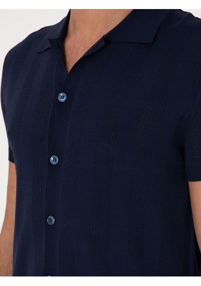 Cacharel Lacivert Regular Fit Kısa Kollu Triko Hırka