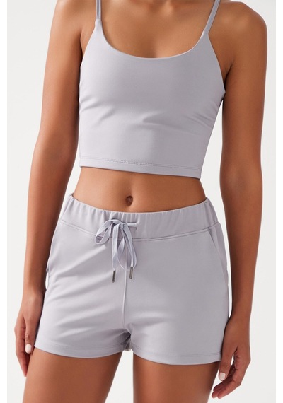Los Ojos Kadın Gri Cepli Beli Lastikli Basic Fit Spor Şort Shorts Gri
