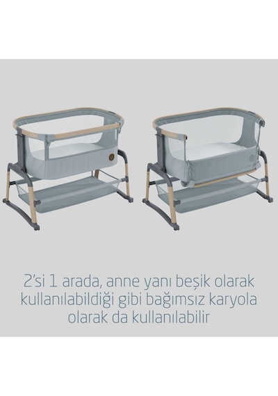 Maxi-Cosi Iora Air Sallanabilen Ahşap Görünümlü Anne Yanı Beşik Beyond Grey
