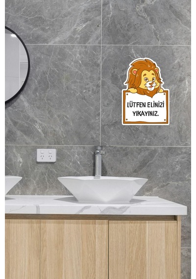 Sevimli Aslan V2 Sticker Lütfen Elinizi Yıkayınız Etiketi Standart