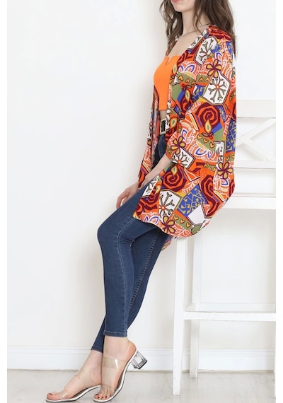 Desenli Kimono Turuncu - 1658.1095. Çok Renkli
