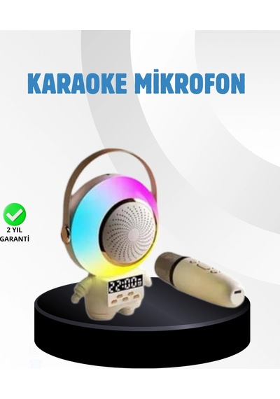 Renkli Işıklı Astronot Mini Bluetooth Speaker Karaoke Mikrofon