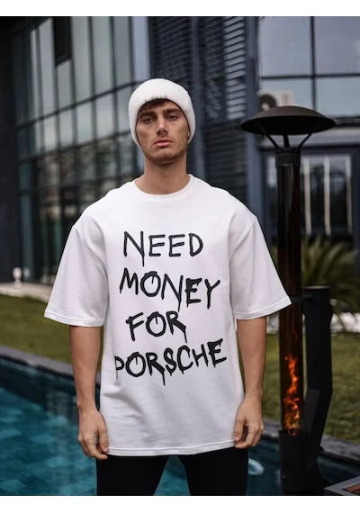 Modi Unisex Bisiklet Yaka Baskılı Oversize T-shirt - Beyaz - Mymg180508
