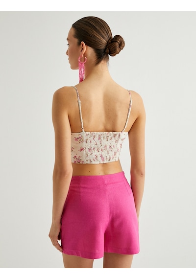 Koton Koton X Melis Ağazat - Crop Çiçekli Büzgülü Atlet Pembe Desenli 4sak30143pw