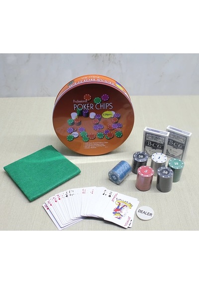 Metal Kutulu 120 Chip Ve 2 Adet İskambil Kağit Setine Sahip Poker Oyunu Alk3535
