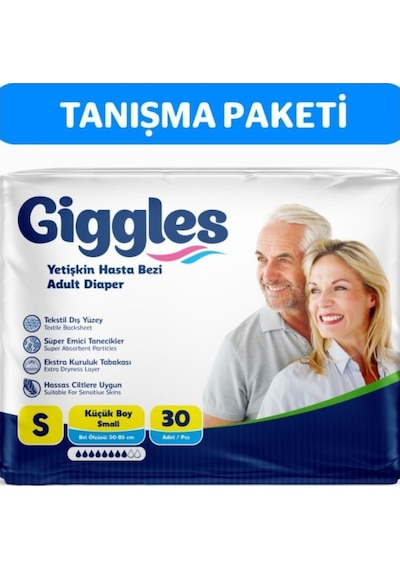 Giggles Yetişkin Bel Bantlı Hasta Bezi Small 30'lu 1 Paket 30 Adet S
