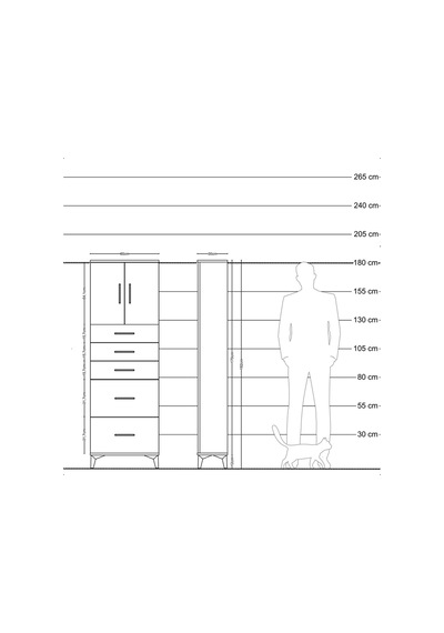 Arges Dolap 2 Raflı 5 Çekmeceli 2 Kapaklı 60x30x182 Antrasit-çam Antrasit