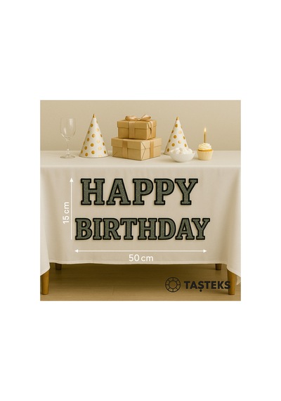 Taşlı Ütülenebilen Veya Sticker Olarak Kullanılabilen Happy Birthday Yazısı