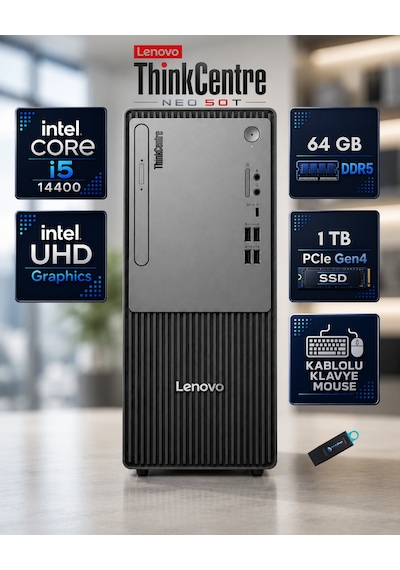Lenovo Thinkcentre Neo 50T G5 12UD002CTR-RNP10F i5-14400 64 GB 1 TB SSD Dos Masaüstü Bilgisayar Lenovo Thinkcentre Neo 50T G5 12UD002CTR-RNP10F i5-14400 64 GB 1 TB SSD Dos Masaüstü Bilgisayar
