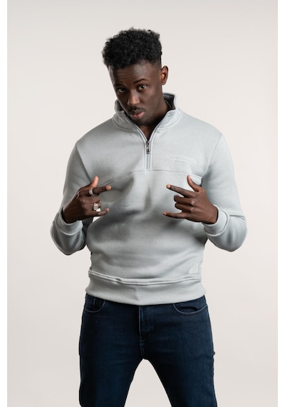 Fbı Fermuarlı Dik Yaka 3 İplik İçi Şardonlu Slimfit Sweatshirt Mint