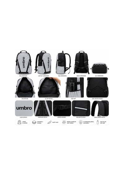 Umbro Spor Okul Sırt Çantası Sırt Çanta Tt-0022 Gri