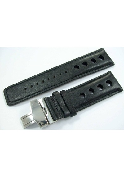 Bizon Deri Saat Kayışı 24Mm Spor Siyah Klipsli Saat Kordonu
