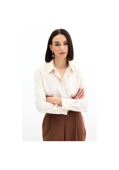 Sateen Klasik Düz Gömlek - Bej