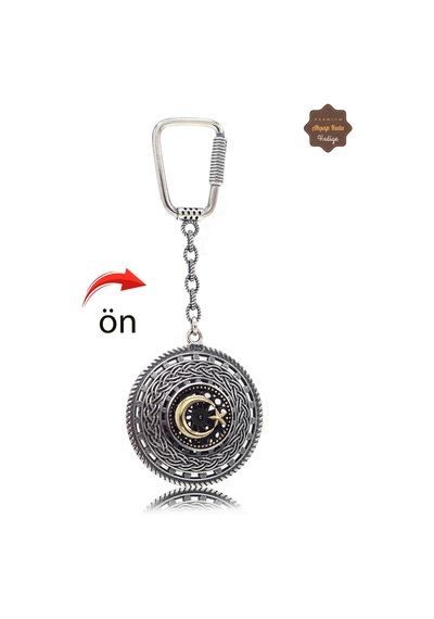 Ayyıldız Ve Tuğralı Örgü Model Çift Taraflı Oksitli Gümüş Telkari Anahtarlık 201025183 Gümüş