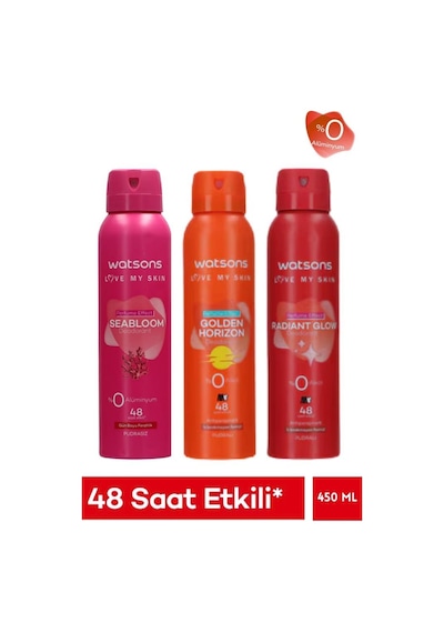 Watsons 3 Lü Kadın Deodorant Seti Seabloom Pudrasız+golden Horizon+radiant Glow 150 Ml