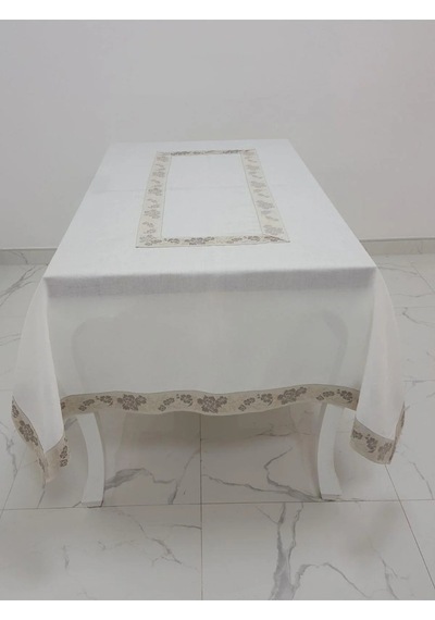Nergis Jakar Bordürlü Keten Kumaş Krem Masa Örtüsü 160x230 Cm - 1136 Çok Renkli