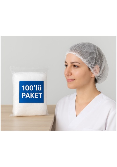 Tek Kullanımlık Saç Bone, 100 Lü Paket Lastikli, Hijyenik, Nefes Alabilen