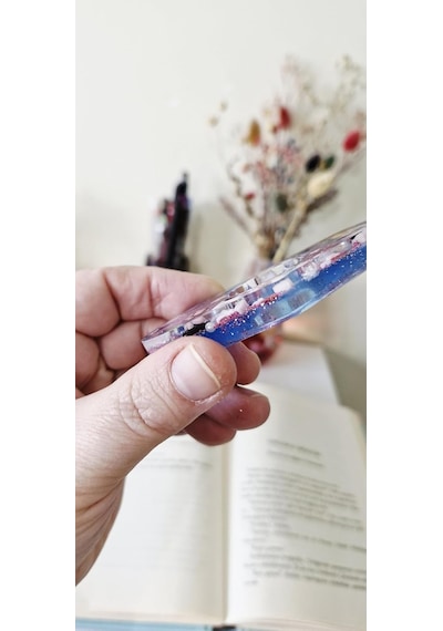 Reçine Sayfa İşaretleyici, Çiçek Ve Kelebek Desenli, Pembe Ve Mor Glitter, El Yapımı Kitap Ayracı