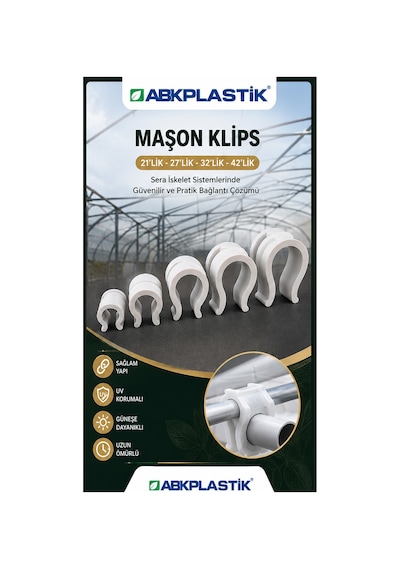 Abk-mason-32-100pk 32'lik 1" Sera Boru Maşon Klipsi 100 Adet Abkplastik Bağlantı Elemanı