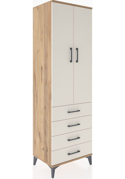 Hyperion Dolap Tek Raflı 4 Çekmeceli Tek Askılı 60x44x195 Çam... Çam