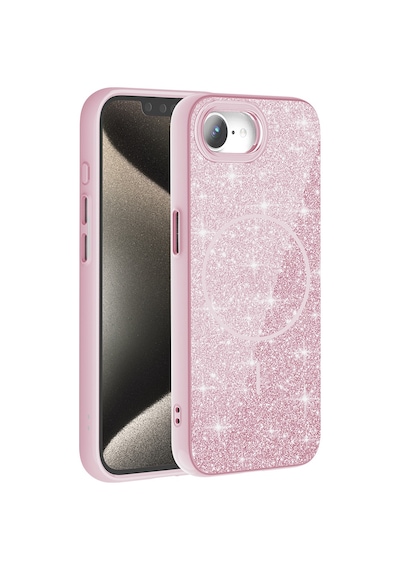 Apple Uyumlu  iPhone 16e Kılıf M-safe Şarj Özellikli Parlayan Simli Zore Okso Kapak Pembe