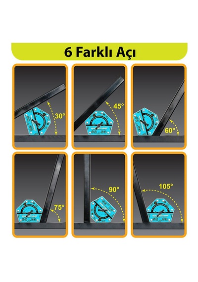 Magnethink Manyetik Kaynak Gönyesi Güçlü Mıknatıslı Aç Kapa Özellikli 6 Açılı Kolay Temizlenebilen Mavi 1 Adet