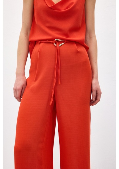 Sateen Kemerli Salaş Pantolon - Oranj-136698 Oranj