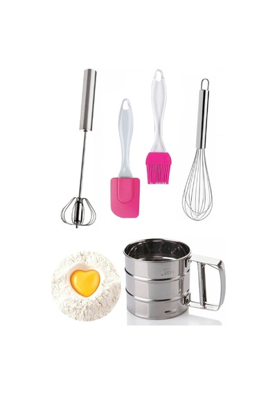 Silikon Yağ Fırçası Silikon Spatula Tel Çırpıcı Un Eleği Kakao El Metal