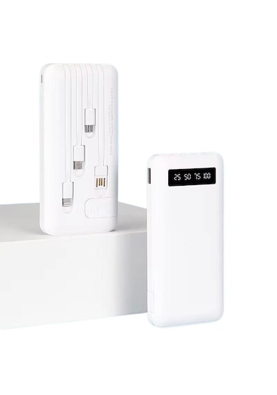 10000 Mah Powerbank 4 Ü 1 Arada Kablolu Taşınabilir Şarj Cihazı Dijital Göstergeli Type-c Micro Usb Lightning Usb-a Uyumlu Beyaz