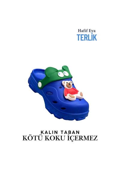 Sermoda Gözlük Desen Ayıcıklı Eva Çocuk Plaj Havuz Terlik Sabo Terlik Mavi Kırmızı