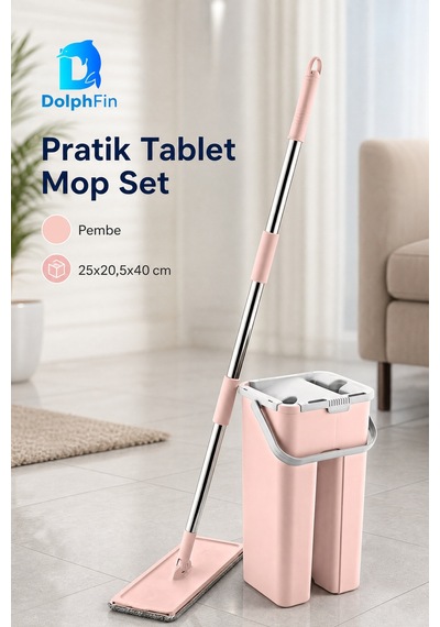 Pembe Tablet Mop Set Pratik Paspas Ve Zemin Temizlik Seti