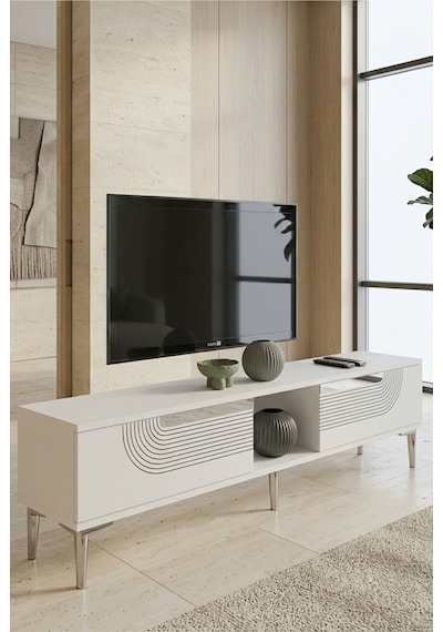 Tsa1508bs Meyra Tv Sehpası Beyaz-silver 150cm Beyaz - Gümüş