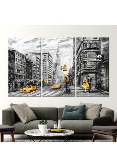 90x180cm 3 Parçalı Kanvas Tablo, Şehir Kavrama Baskılı