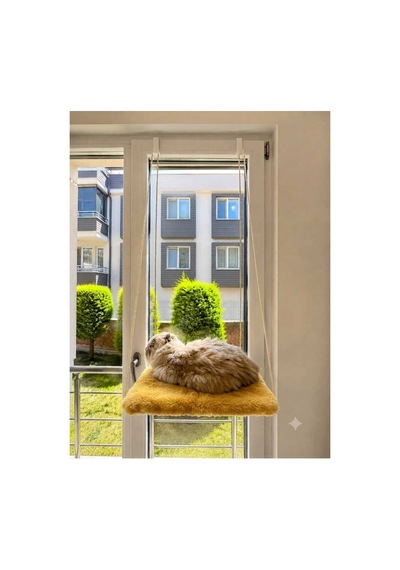Askılı Kedi Pencere Yatağı - Peluş Kumaşlı Cam Önü Kedi Hamak Yatağı Sarı