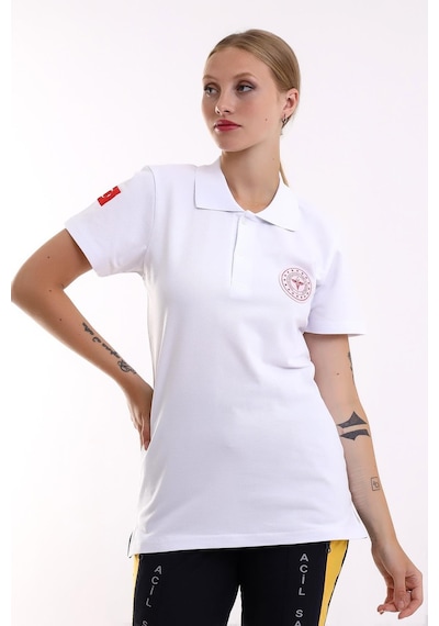 112 Acil Sağlık Yakalı Tshirt Kısa Kol Baskılı - Beyaz-12762 Beyaz