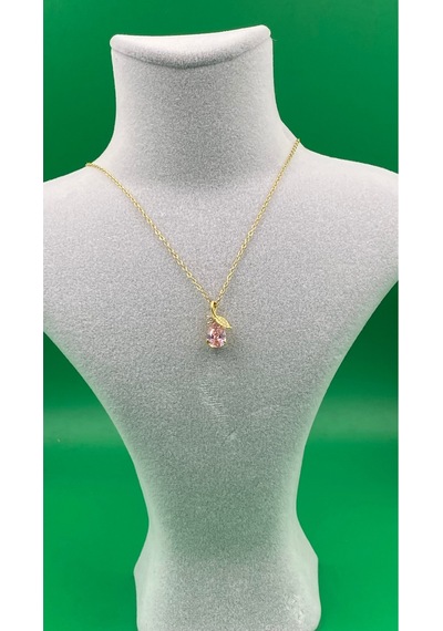 Gold Renk Pembe Çiçek Model Zirkon Taşlı Kadın Çelik Kolye Altın