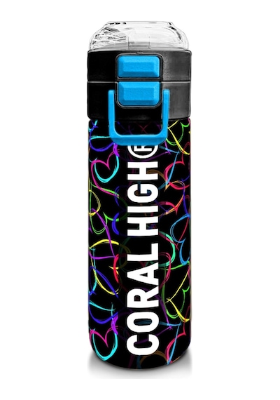 Coral High 500 Ml Pipetli Ve Direkt İçim Çelik Termos/matara - Kız Çocuk - Çok Renkli Kalp Desenli Çok Renkli