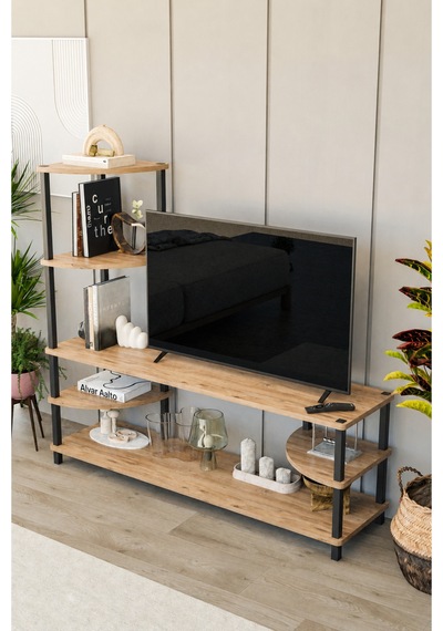 Neoline 120 Cm Tv Ünitesi Çok Raflı Modern Tv Sehpası - Meşe Meşe Neoline 120 Cm Tv Ünitesi Çok Raflı Modern Tv Sehpası - Meşe Meşe