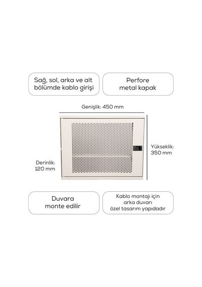 Alfafonet Wifi Box 450 Duvar Tipi Modem Ve Wifi Kutusu 450x120x350 Mm Mat Beyaz Perfore Metal Kapak Montajlı