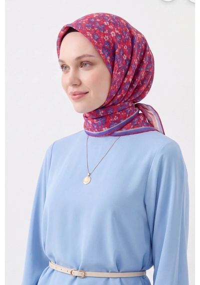Silk Home Mini Floral Desen Soft Pamuk Eşarp Fuşya