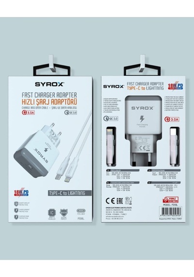 Syrox Iphone12,12 Pro Max 18W Uyumlu Adaptör Ve Şarj Aleti+Kablo (Set Halinde Gönderim) Syrox Pd18L